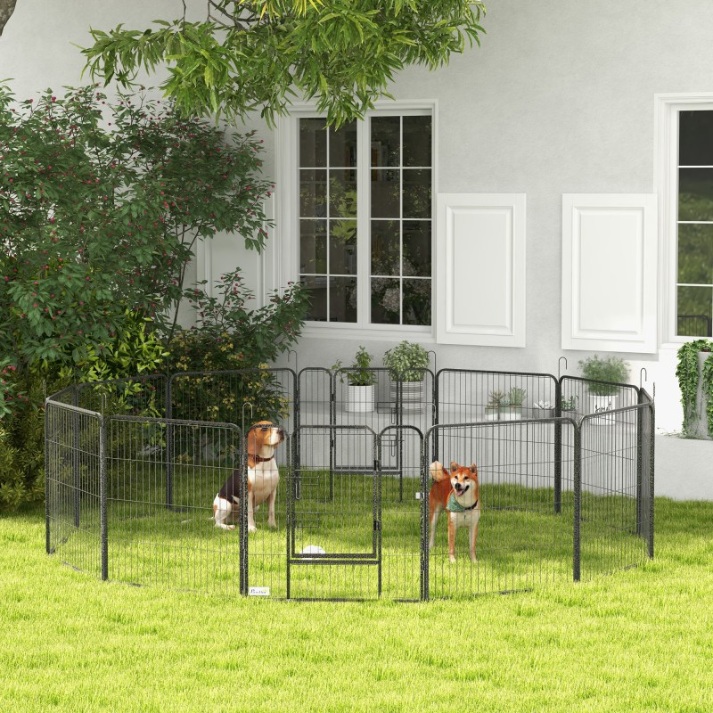 Puppy run, περίβλημα για κατοικίδια, 12 πάνελ το καθένα 80x80 cm, 2 πόρτες, ατσάλινο πλαίσιο, γκρι