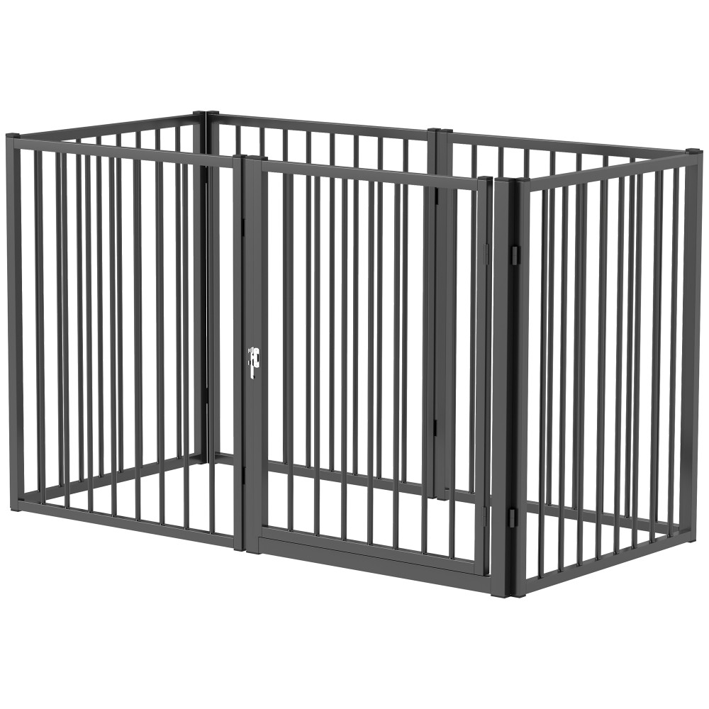Puppy Run, Dog Run, Puppy Enclosure, 6 πάνελ με πόρτα, πτυσσόμενο και φορητό φράχτη σκύλου, ατσάλι, μαύρο