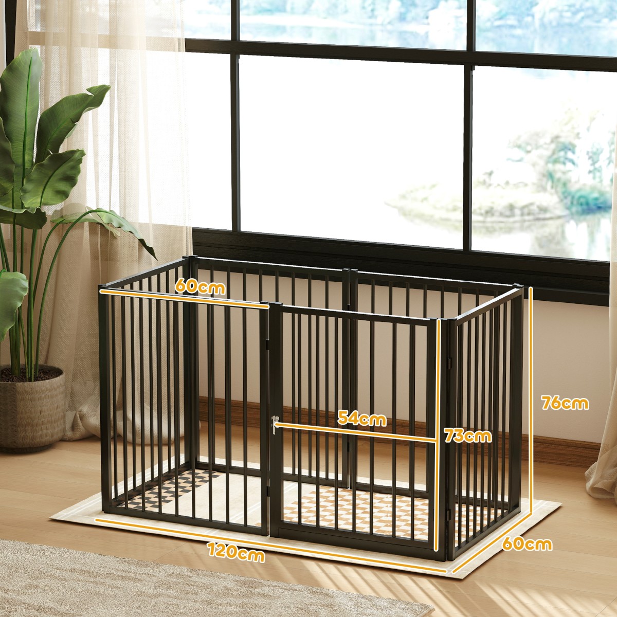 Puppy Run, Dog Run, Puppy Enclosure, 6 πάνελ με πόρτα, πτυσσόμενο και φορητό φράχτη σκύλου, ατσάλι, μαύρο