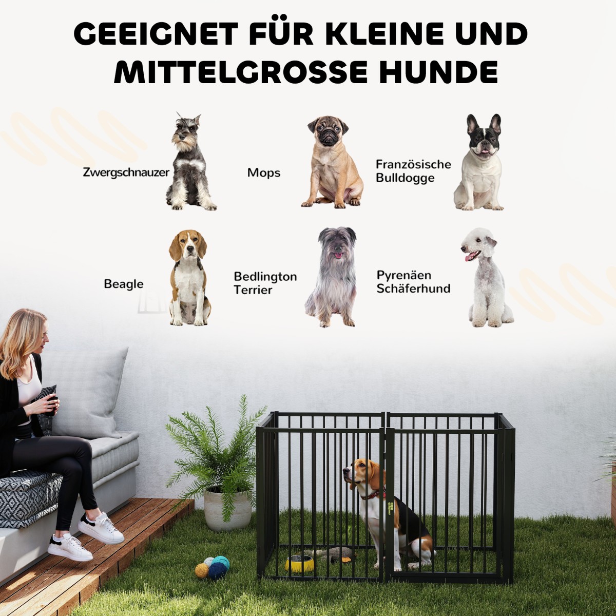 Puppy Run, Dog Run, Puppy Enclosure, 6 πάνελ με πόρτα, πτυσσόμενο και φορητό φράχτη σκύλου, ατσάλι, μαύρο