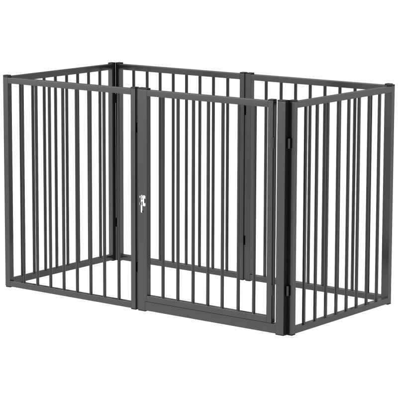Puppy Run, Dog Run, Puppy Enclosure, 6 πάνελ με πόρτα, πτυσσόμενο και φορητό φράχτη σκύλου, ατσάλι, μαύρο