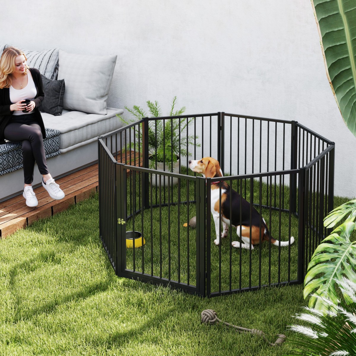 Puppy Run, Dog Run, Puppy Enclosure, 8 πάνελ με πόρτα, πτυσσόμενο και φορητό φράχτη σκύλου, ατσάλι, μαύρο