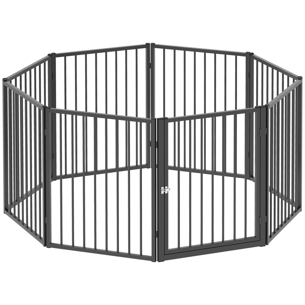 Puppy Run, Dog Run, Puppy Enclosure, 8 πάνελ με πόρτα, πτυσσόμενο και φορητό φράχτη σκύλου, ατσάλι, μαύρο
