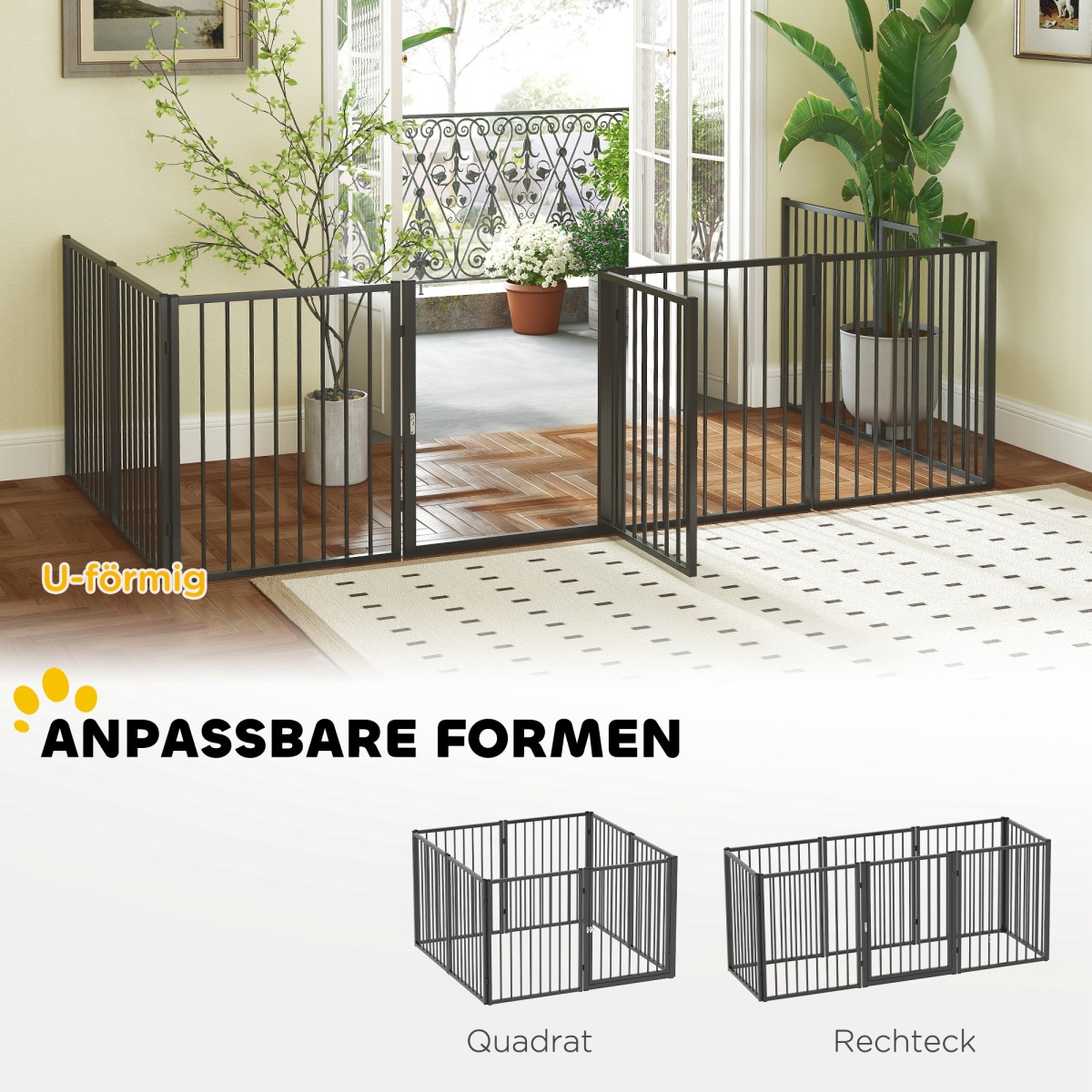 Puppy Run, Dog Run, Puppy Enclosure, 8 πάνελ με πόρτα, πτυσσόμενο και φορητό φράχτη σκύλου, ατσάλι, μαύρο
