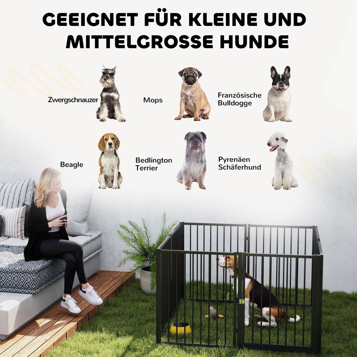 Puppy Run, Dog Run, Puppy Enclosure, 8 πάνελ με πόρτα, πτυσσόμενο και φορητό φράχτη σκύλου, ατσάλι, μαύρο
