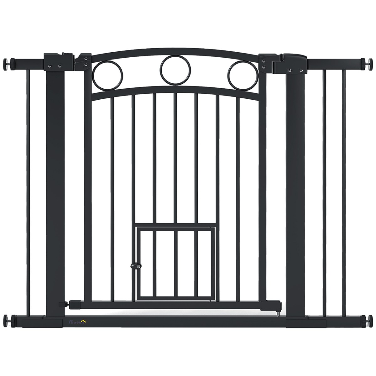 Πύλη Pet 77cm Πόρτα Σκάλας Ρυθμιζόμενο Πλάτος 76-104cm με Γάτα Πόρτα για Σκάλες και Πόρτες Μαύρο