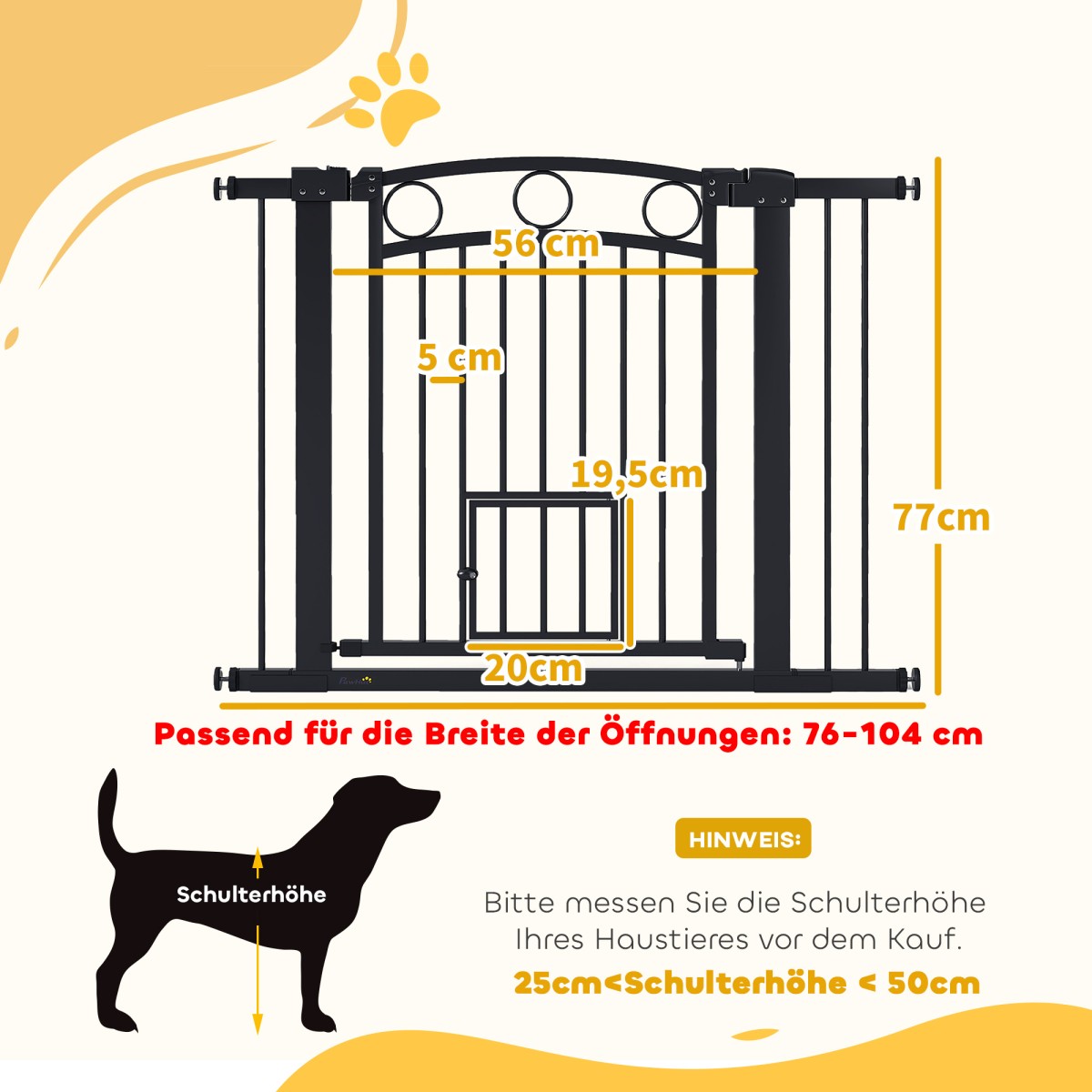 Πύλη Pet 77cm Πόρτα Σκάλας Ρυθμιζόμενο Πλάτος 76-104cm με Γάτα Πόρτα για Σκάλες και Πόρτες Μαύρο