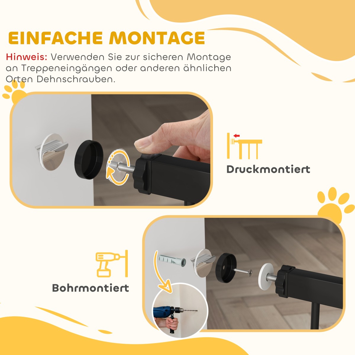 Πύλη Pet 77cm Πόρτα Σκάλας Ρυθμιζόμενο Πλάτος 76-104cm με Γάτα Πόρτα για Σκάλες και Πόρτες Μαύρο