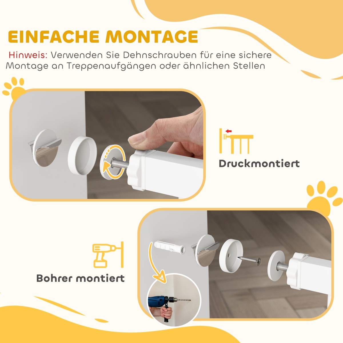Πύλη Pet 77cm Πόρτα Σκάλας Ρυθμιζόμενο Πλάτος 76-104cm με Γάτα Πόρτα για Σκάλες και Πόρτες Λευκό