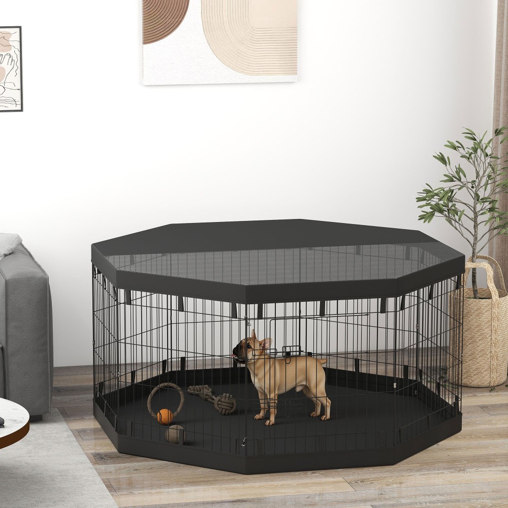 Puppy run, 76 cm ύψος/περ. 2,5 m², 8 πάνελ, υπόστρωμα, συνδυασμός μουσαμάς οροφής