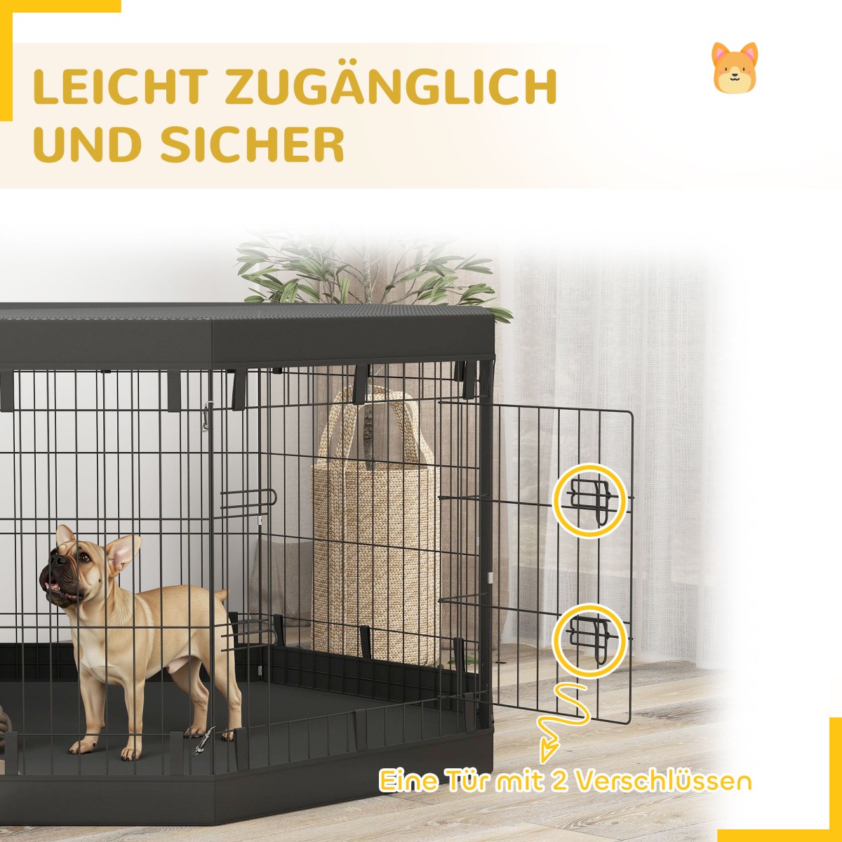 Puppy run, 76 cm ύψος/περ. 2,5 m², 8 πάνελ, υπόστρωμα, συνδυασμός μουσαμάς οροφής