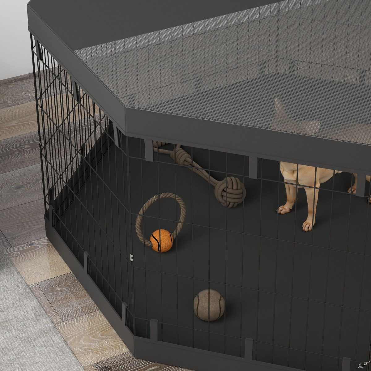 Puppy run, 76 cm ύψος/περ. 2,5 m², 8 πάνελ, υπόστρωμα, συνδυασμός μουσαμάς οροφής
