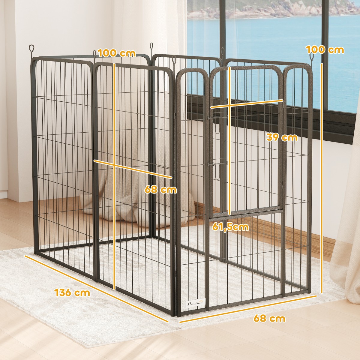 Παρκοκρέβατο 6 πάνελ Heavy Duty Dog with Secure Door Indoor Outdoor Garden Camping Ύψος 100cm