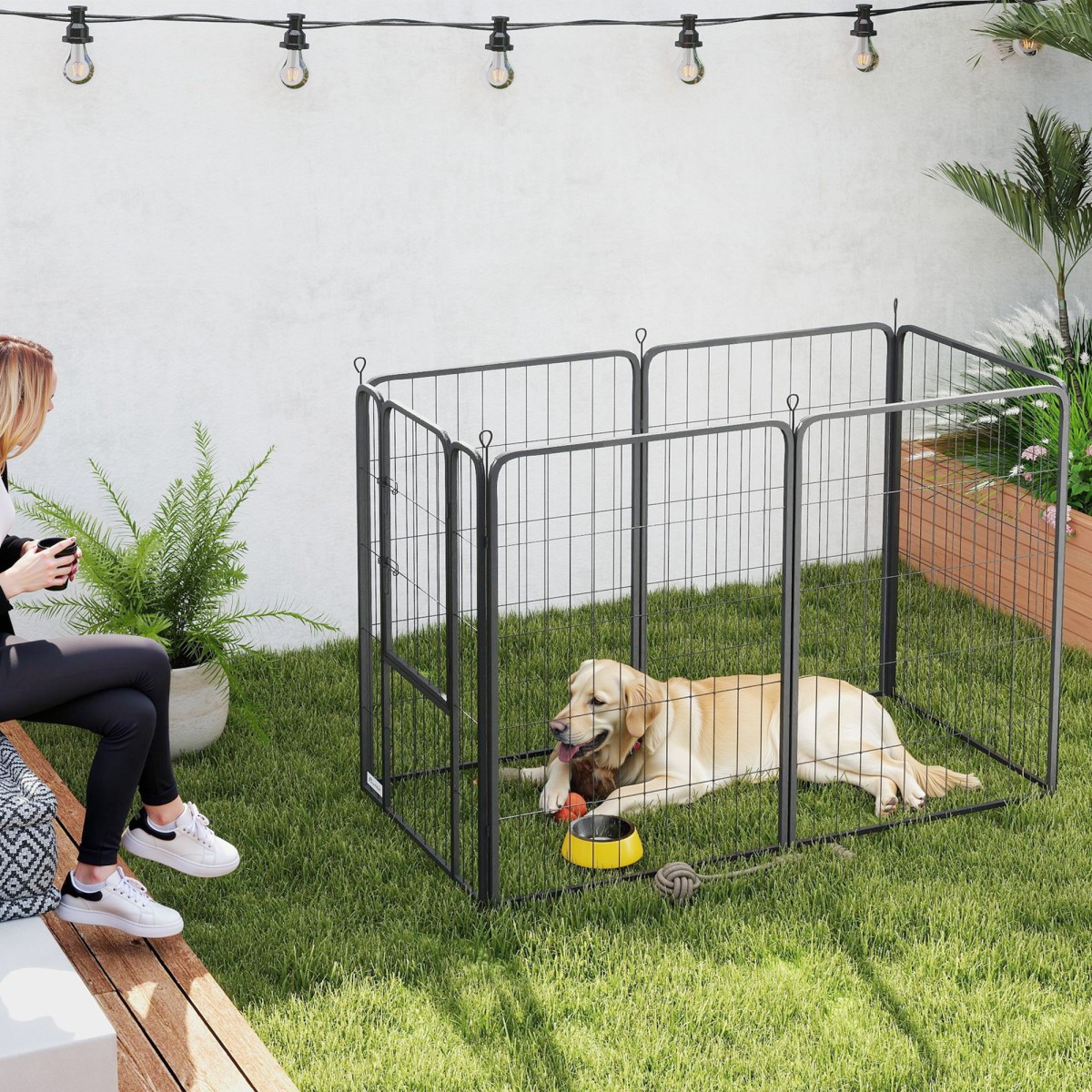 Παρκοκρέβατο 6 πάνελ Heavy Duty Dog with Secure Door Indoor Outdoor Garden Camping Ύψος 100cm