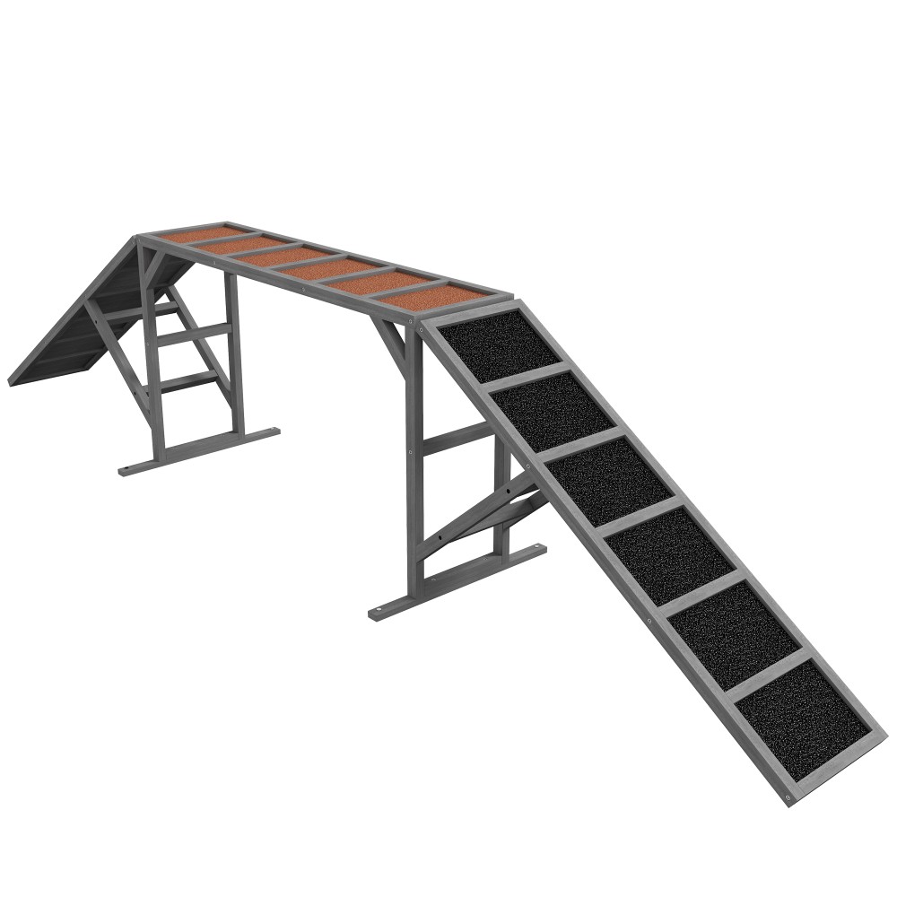 Γέφυρα ευκινησίας σκύλου με μπάρα ασφαλείας, αντιολισθητική επιφάνεια, αδιάβροχη, συσκευή ευκινησίας έως 40 κιλά, 335x55x60 cm, γκρι