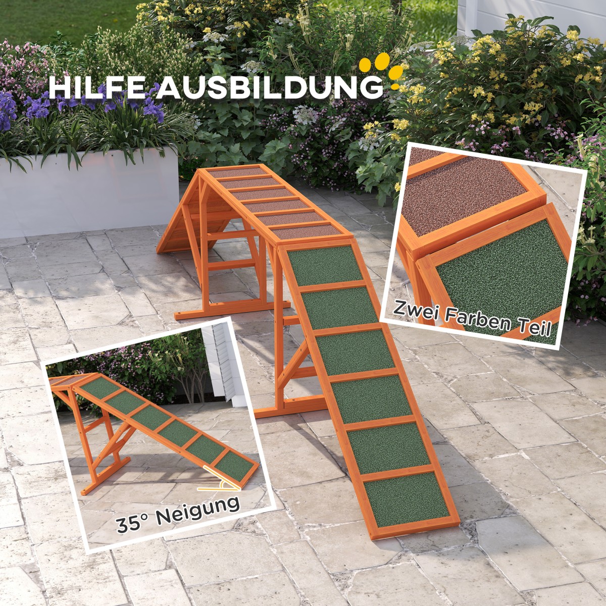 Agility Dog Ramp, Γήπεδο, Αντιολισθητικό, Αδιάβροχο, Ξύλο, 335 x 55 x 60 cm, Πορτοκαλί