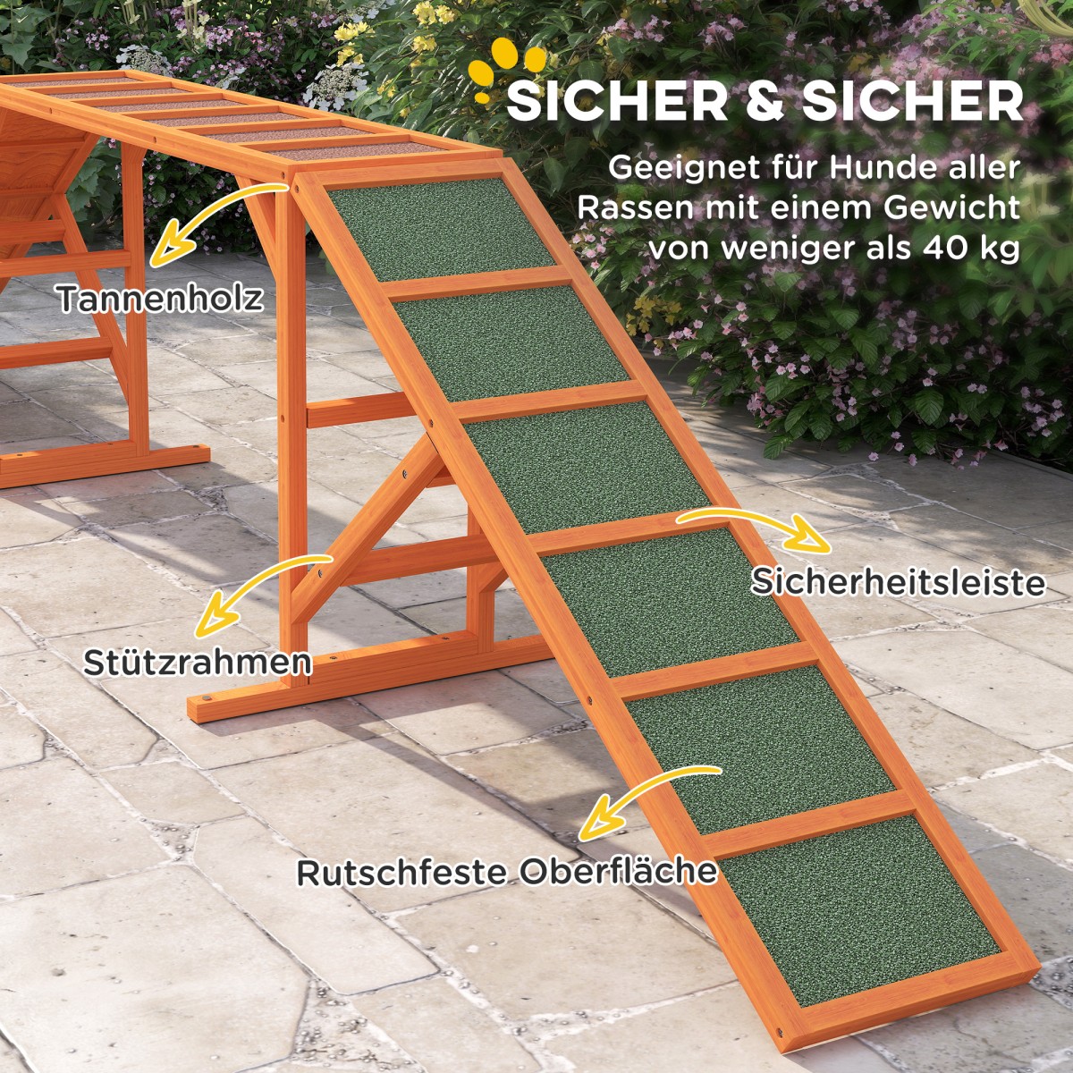 Agility Dog Ramp, Γήπεδο, Αντιολισθητικό, Αδιάβροχο, Ξύλο, 335 x 55 x 60 cm, Πορτοκαλί