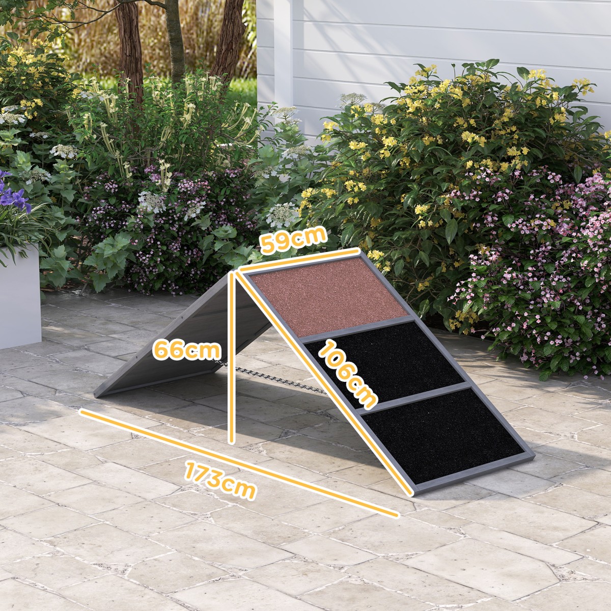 Dog Sports Ramp Αθλητικός εξοπλισμός για σκύλους Αντιολισθητική επιφάνεια σε σχήμα Α 173 x 59 x 66 cm Γκρι