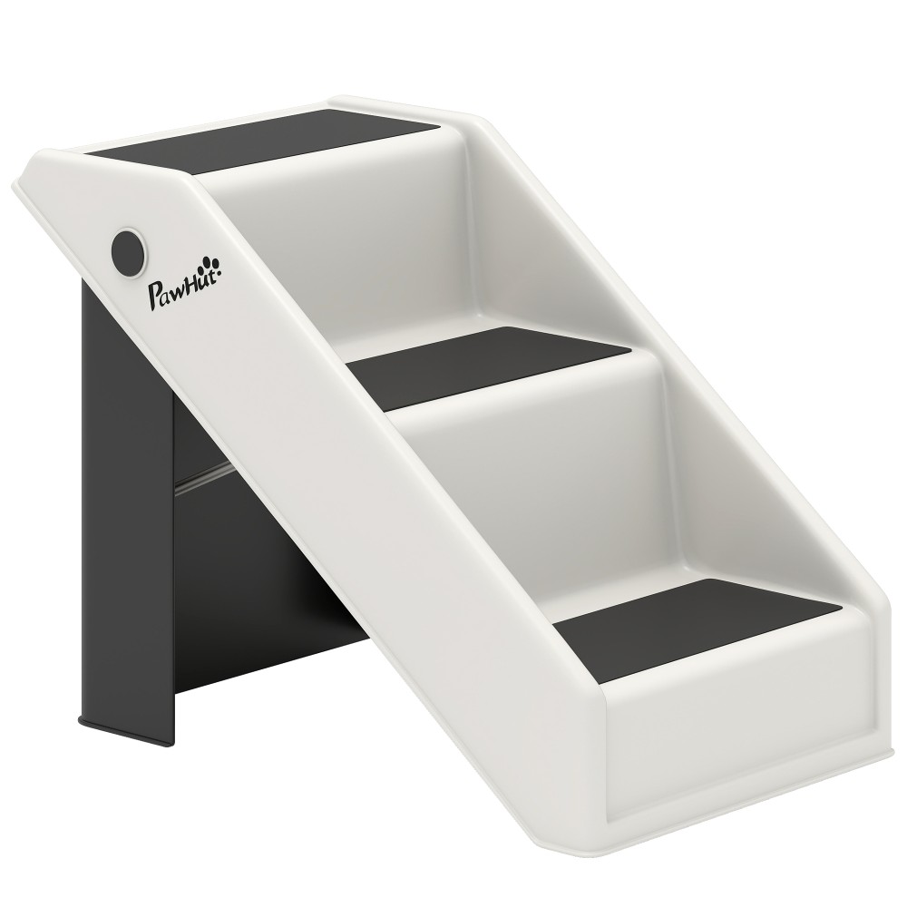 PawHut Σκάλα Σκύλου 3 Σκαλοπάτια 36,5 cm Ύψος Σκάλας Κατοικίδιου Ζώου Πτυσσόμενη για Κρεβάτι, Καναπέ, Σαλόνι Αυτοκινήτου Κρεμ Λευκό