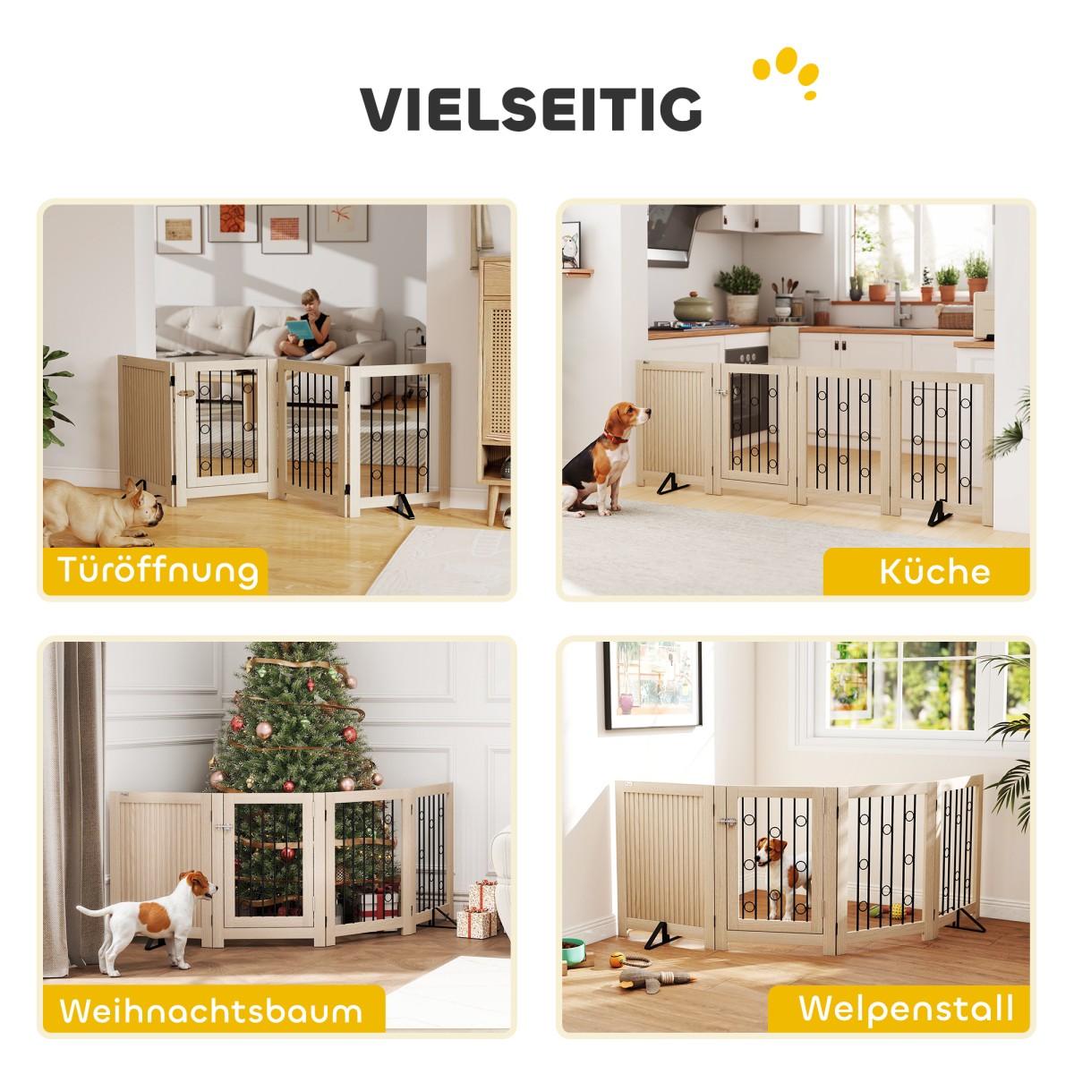Ανεξάρτητη Πύλη Pet Dog Gate with Door 4 Panel Hallway Staircase Door Frame MDF Steel