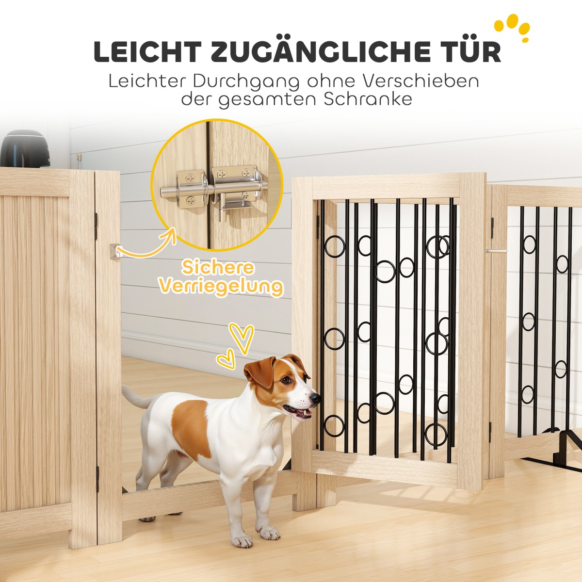 Ανεξάρτητη Πύλη Pet Dog Gate with Door 4 Panel Hallway Staircase Door Frame MDF Steel