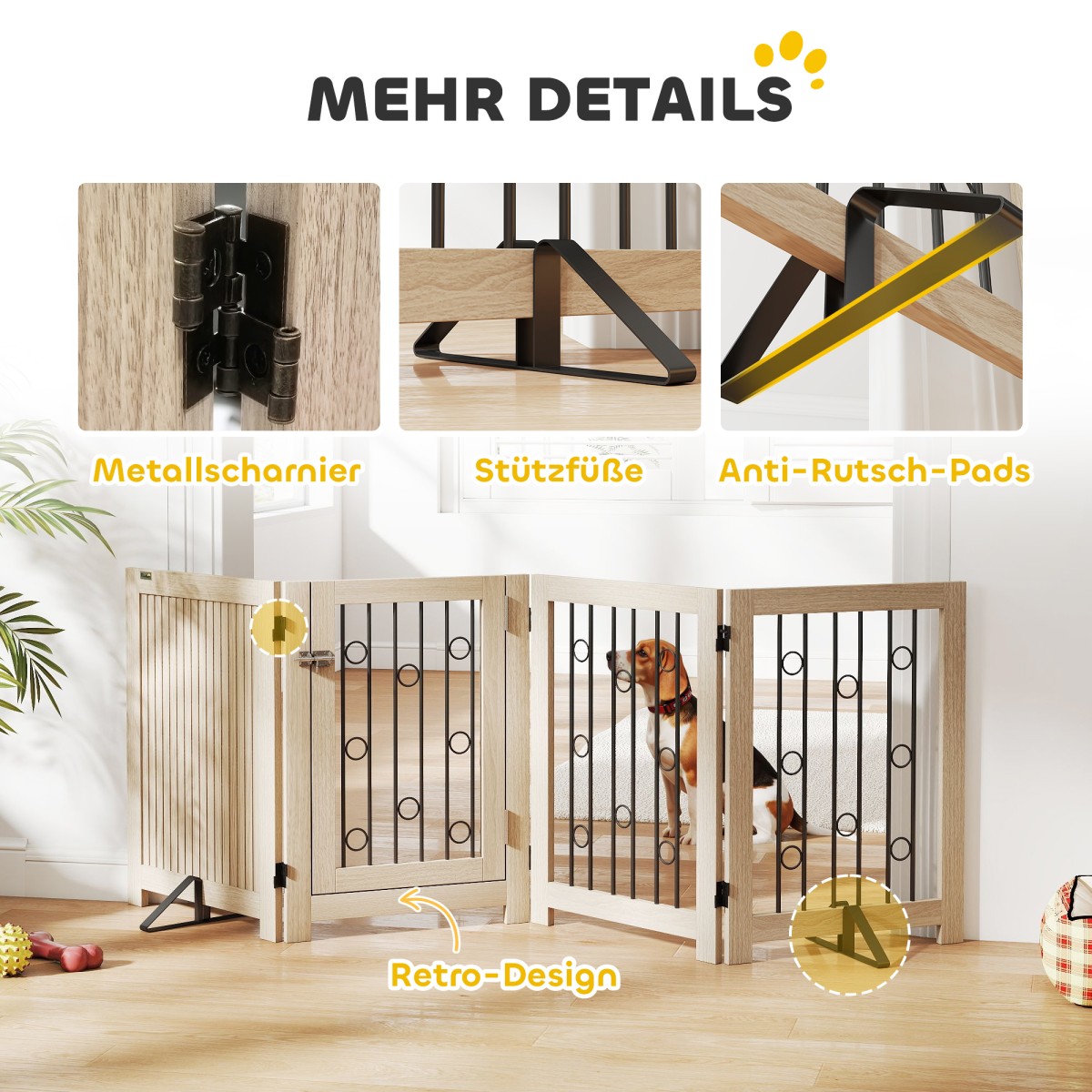 Ανεξάρτητη Πύλη Pet Dog Gate with Door 4 Panel Hallway Staircase Door Frame MDF Steel
