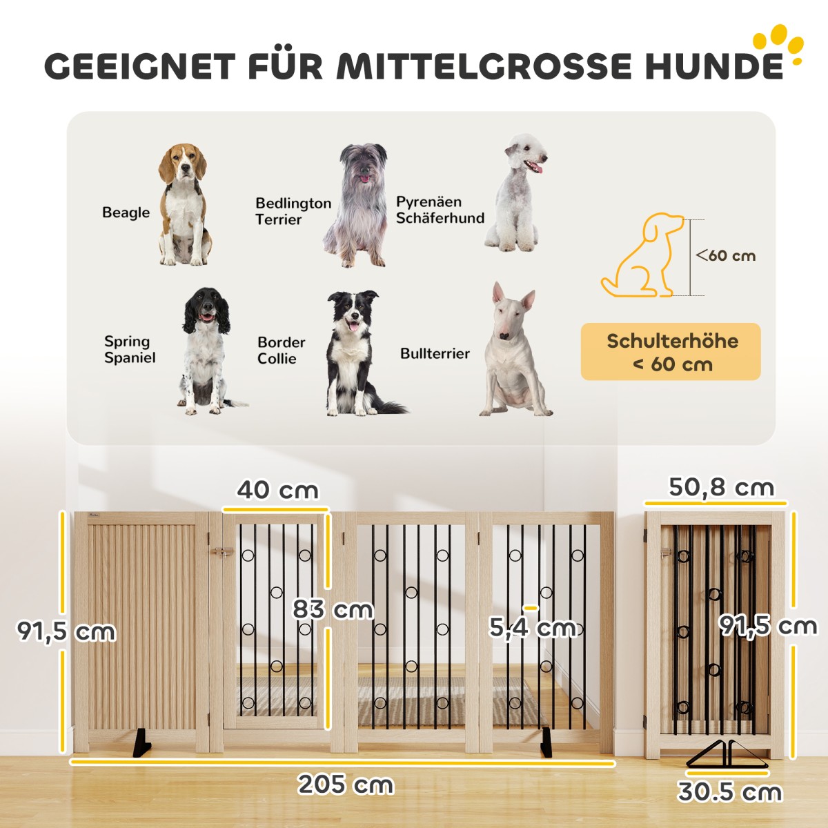 Ανεξάρτητη Πύλη Pet Dog Gate with Door 4 Panel Hallway Staircase Door Frame MDF Steel