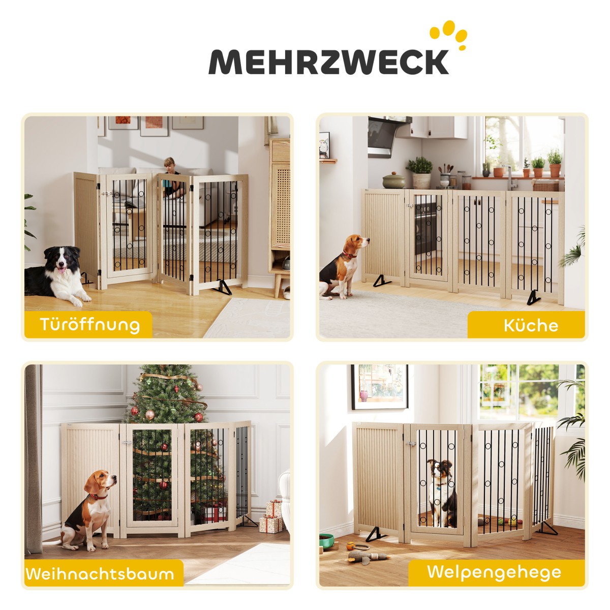 Ανεξάρτητη Πύλη Pet Dog Gate with Door 4 Panel Hallway Staircase Door Frame MDF Steel
