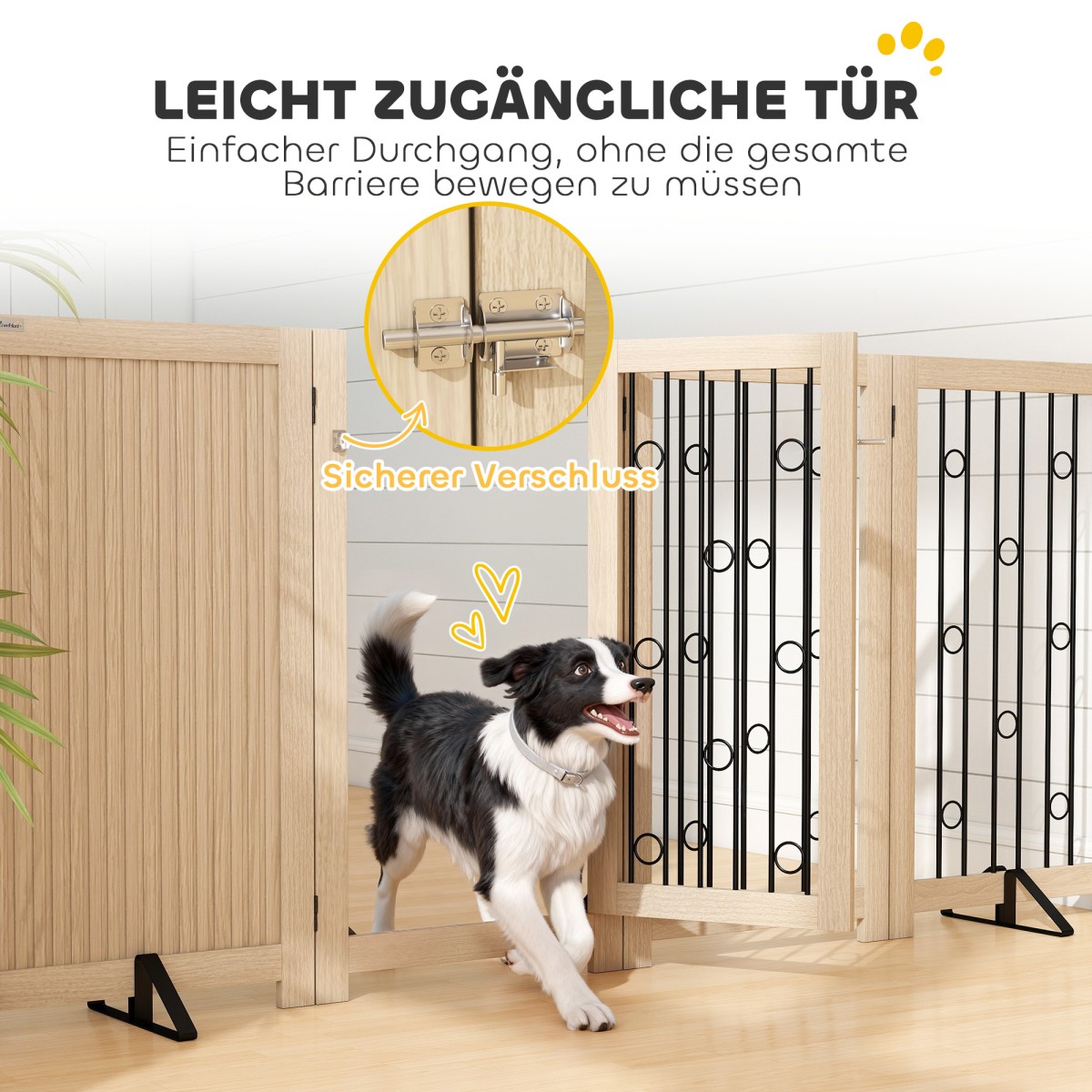 Ανεξάρτητη Πύλη Pet Dog Gate with Door 4 Panel Hallway Staircase Door Frame MDF Steel