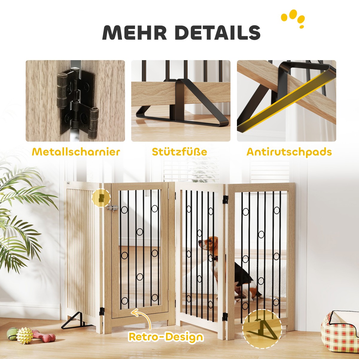 Ανεξάρτητη Πύλη Pet Dog Gate with Door 4 Panel Hallway Staircase Door Frame MDF Steel