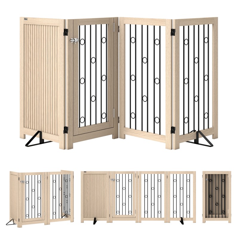 Ανεξάρτητη Πύλη Pet Dog Gate with Door 4 Panel Hallway Staircase Door Frame MDF Steel