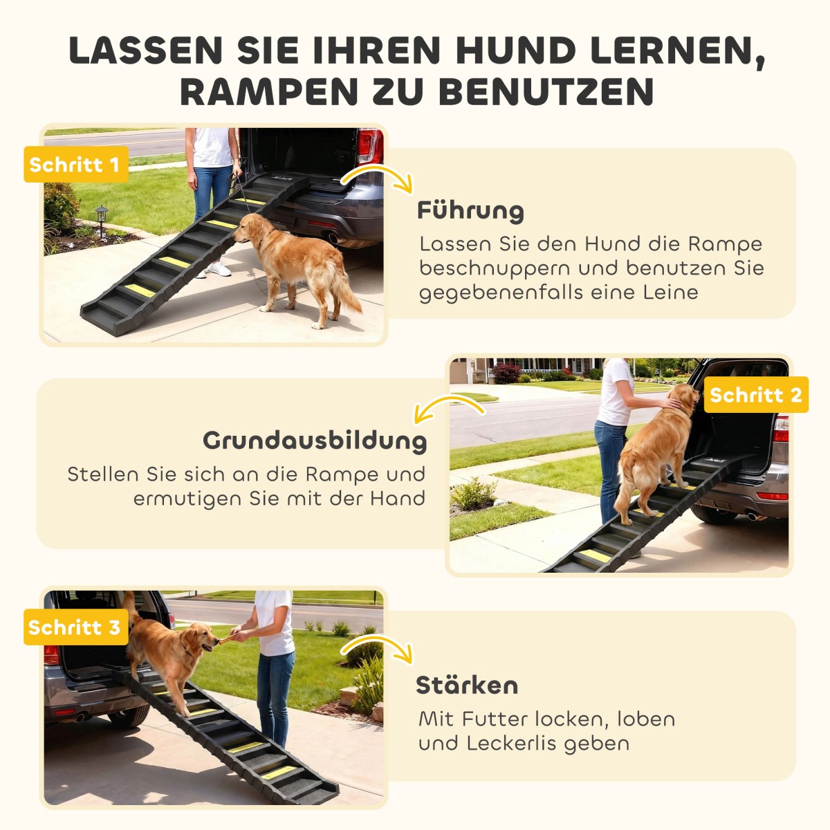 Ράμπα σκύλου πτυσσόμενη σκάλα σκύλου αυτοκινήτου & SUV αντιολισθητική ράμπα αυτοκινήτου σκύλου για μεγάλα ζώα έως 25 κιλά 154x40cm μαύρο