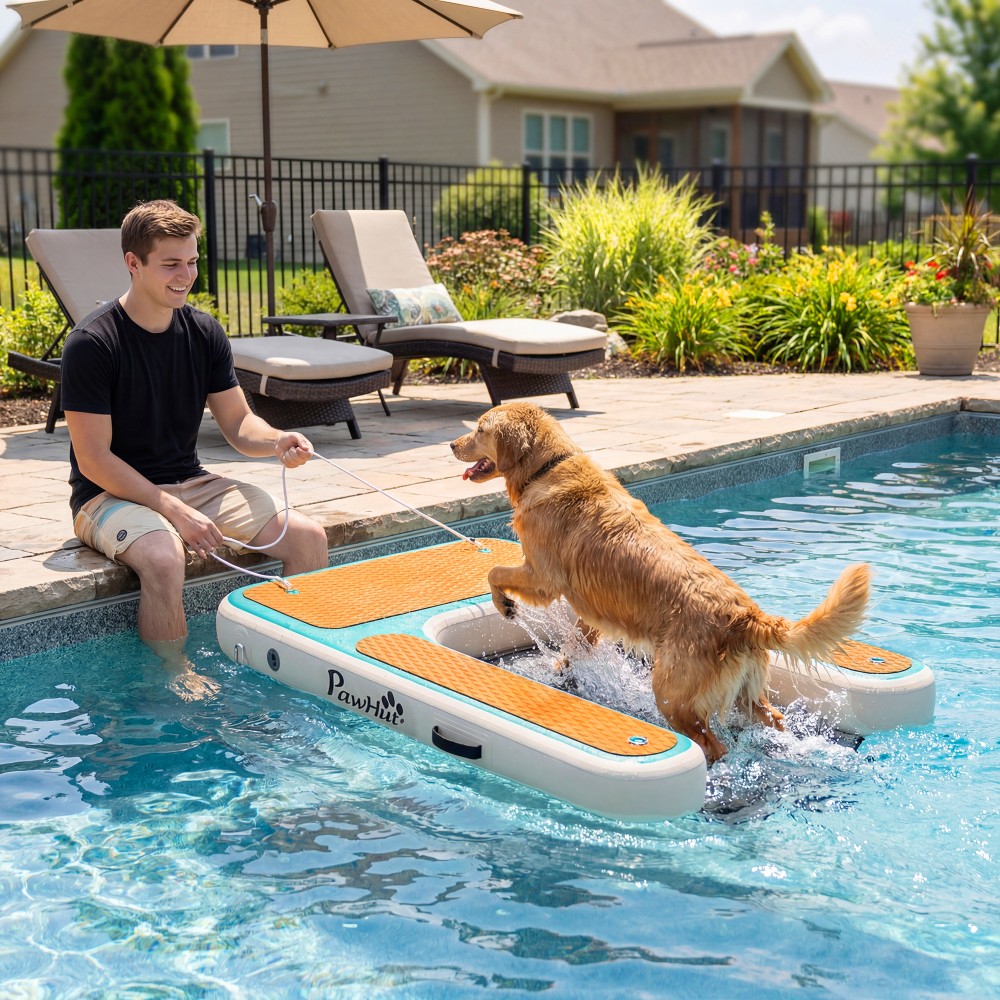 Φουσκωτό Dog Water Ramp Pool Ramp Dog 151x102 cm Φορητό σκάφος σκύλου με αντιολισθητική επιφάνεια EVA πορτοκαλί