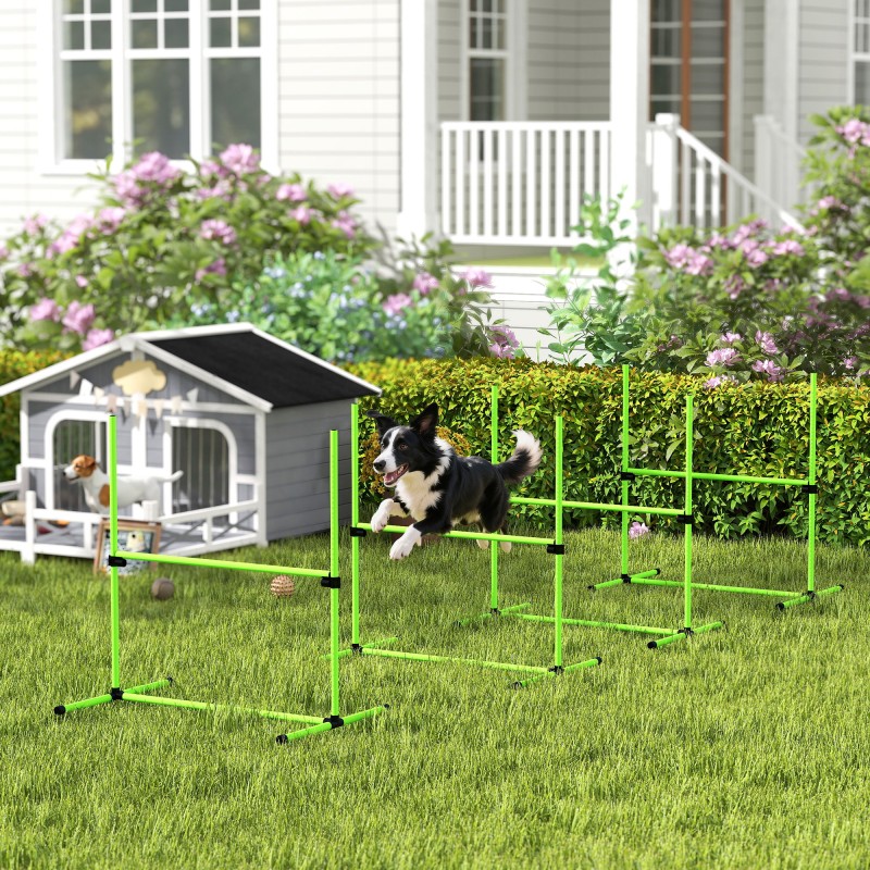 Agility Set Dogs 4 τεμαχίων ρυθμιζόμενου ύψους Εξοπλισμός ευκινησίας με τσάντα μεταφοράς 4 εμποδίων 99 x 65 x 94 cm Πράσινη