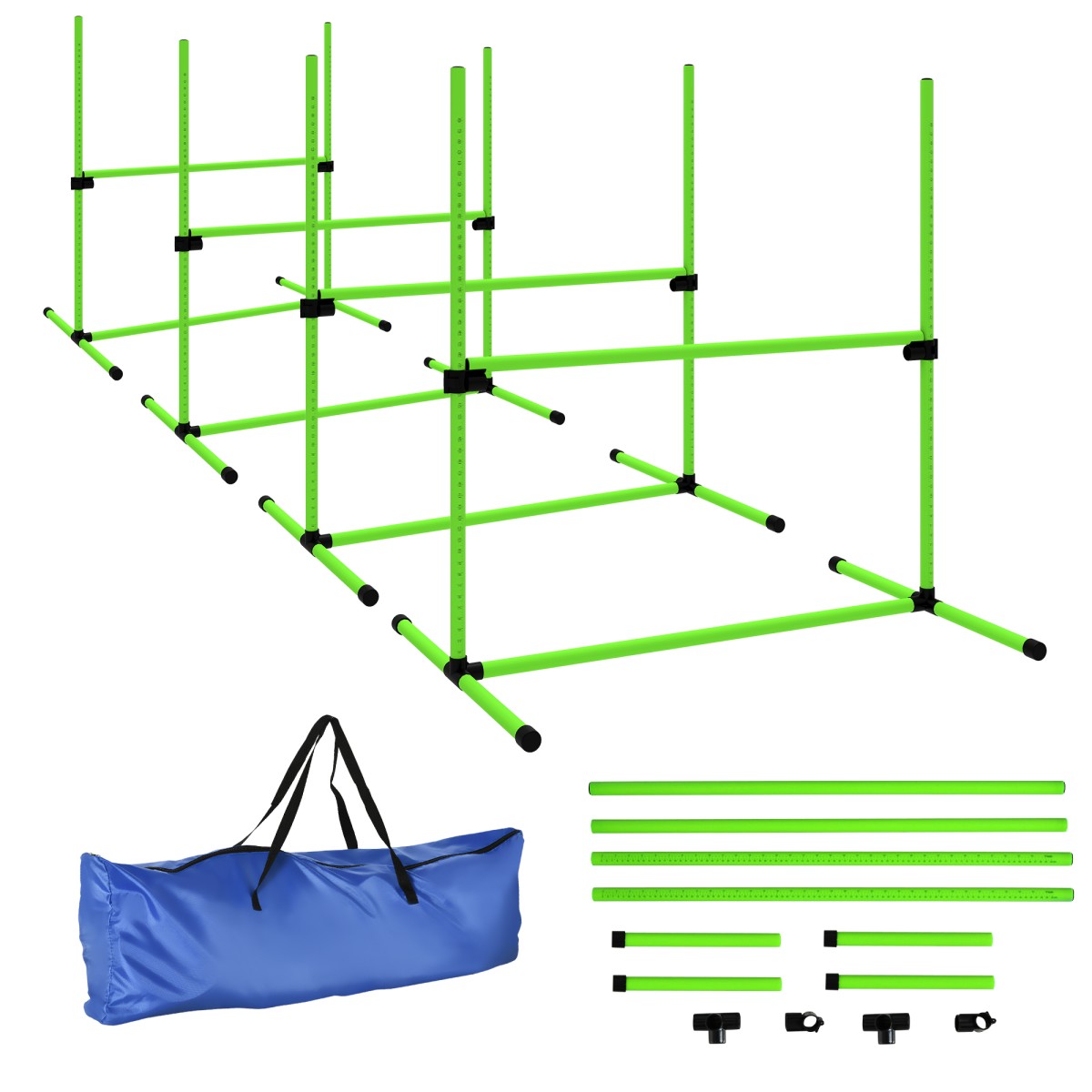 Agility Set Dogs 4 τεμαχίων ρυθμιζόμενου ύψους Εξοπλισμός ευκινησίας με τσάντα μεταφοράς 4 εμποδίων 99 x 65 x 94 cm Πράσινη