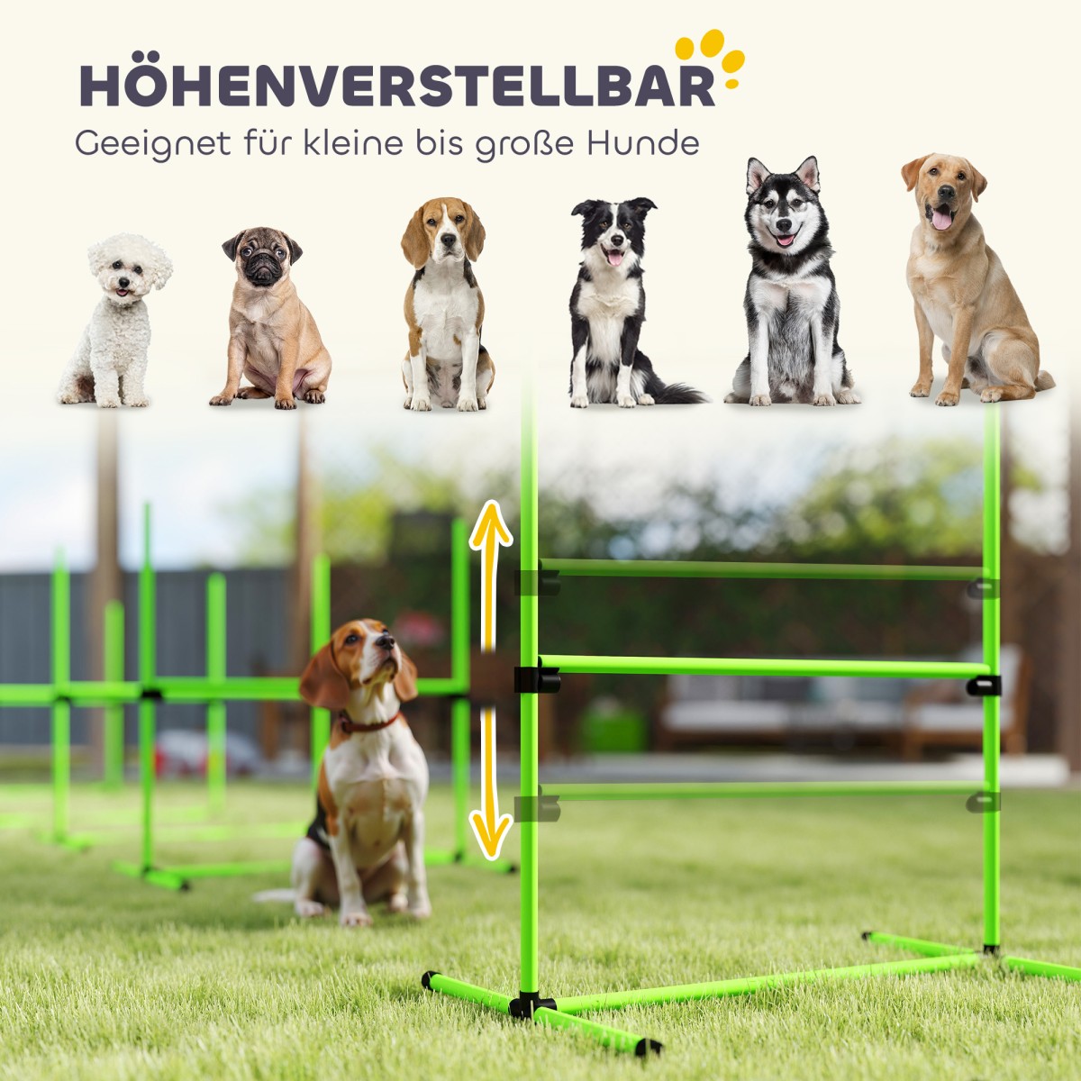 Agility Set Dogs 4 τεμαχίων ρυθμιζόμενου ύψους Εξοπλισμός ευκινησίας με τσάντα μεταφοράς 4 εμποδίων 99 x 65 x 94 cm Πράσινη