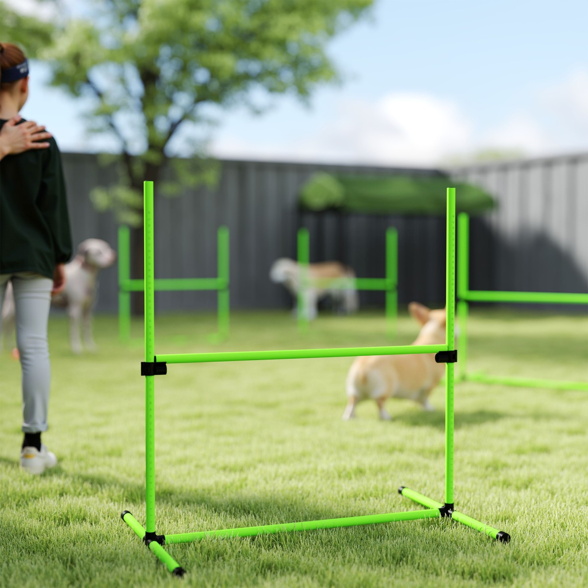 Agility Set Dogs 4 τεμαχίων ρυθμιζόμενου ύψους Εξοπλισμός ευκινησίας με τσάντα μεταφοράς 4 εμποδίων 99 x 65 x 94 cm Πράσινη