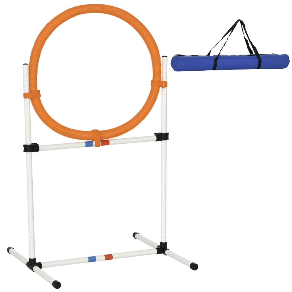 Δαχτυλίδι άλματος ευκινησίας για σκύλους, σκύλοι σετ ευκινησίας, δαχτυλίδι agility 2 σε 1 μπάρα άλματος με πλαστική τσάντα μεταφοράς 74,5 x 66 x 91 cm λευκό + πορτοκαλί