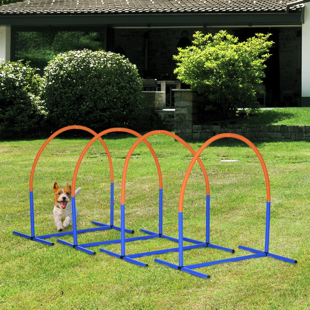 Σετ Agility για σκύλους, εκπαίδευση σκύλων, 4 σεντόνια, για αρχάριους, με τσάντα μεταφοράς, μπλε + πορτοκαλί, 88 x 64 x 95 cm