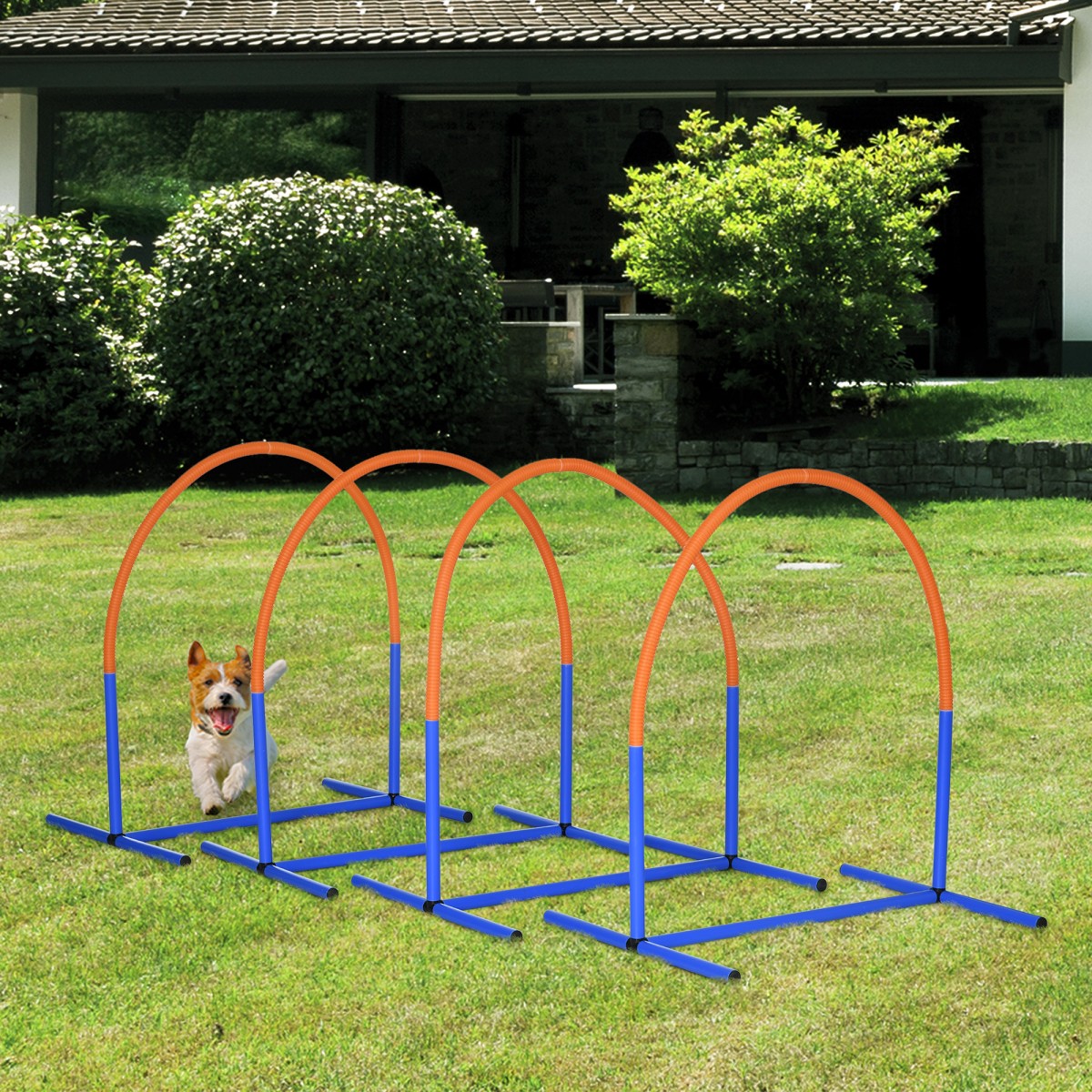 Σετ Agility για σκύλους, εκπαίδευση σκύλων, 4 σεντόνια, για αρχάριους, με τσάντα μεταφοράς, μπλε + πορτοκαλί, 88 x 64 x 95 cm