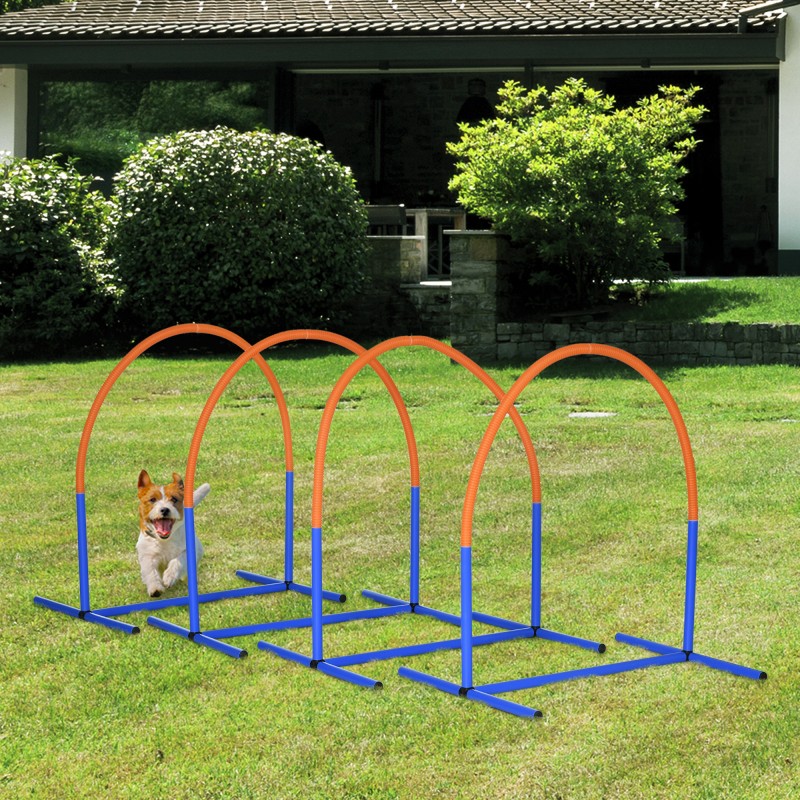Σετ Agility για σκύλους, εκπαίδευση σκύλων, 4 σεντόνια, για αρχάριους, με τσάντα μεταφοράς, μπλε + πορτοκαλί, 88 x 64 x 95 cm