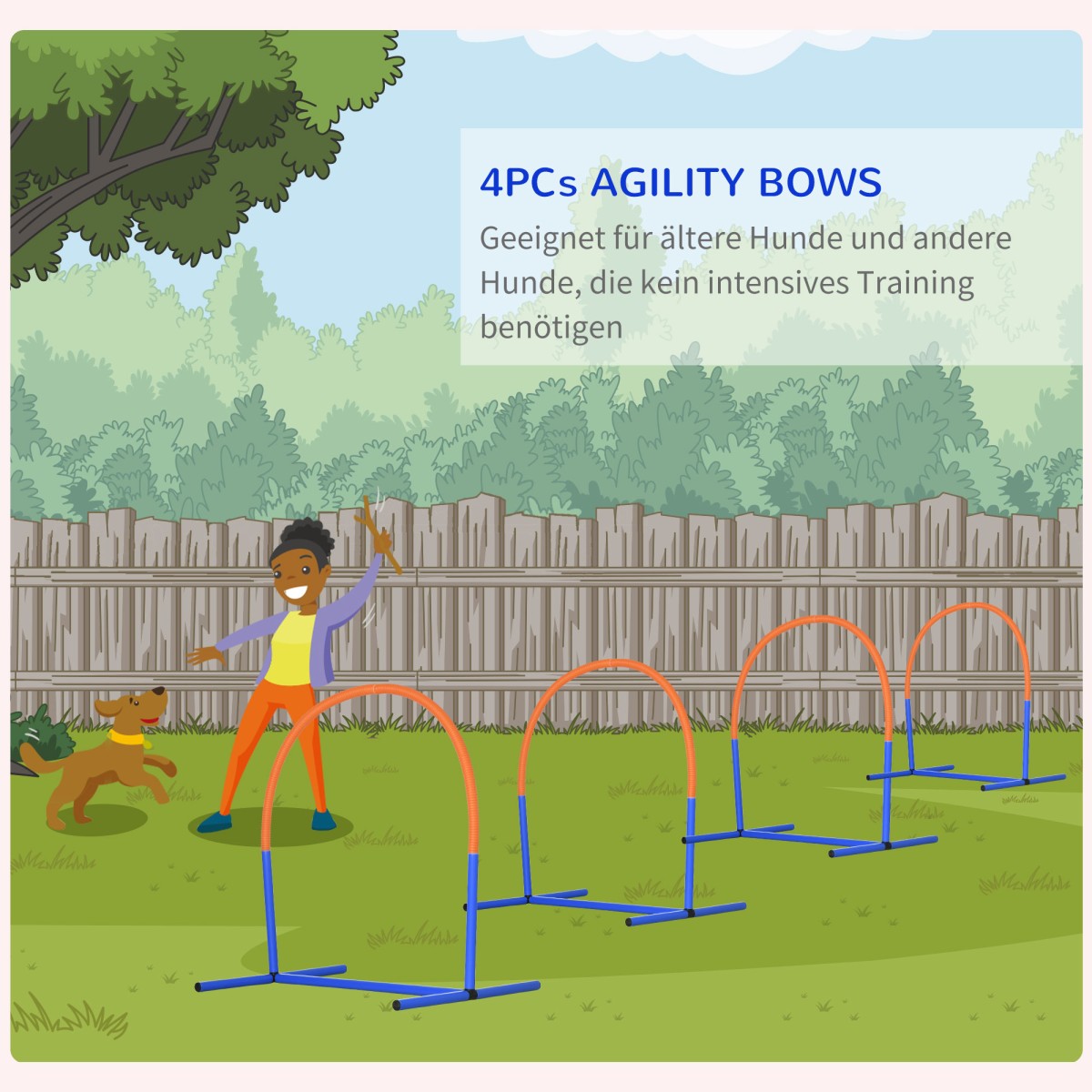 Σετ Agility για σκύλους, εκπαίδευση σκύλων, 4 σεντόνια, για αρχάριους, με τσάντα μεταφοράς, μπλε + πορτοκαλί, 88 x 64 x 95 cm