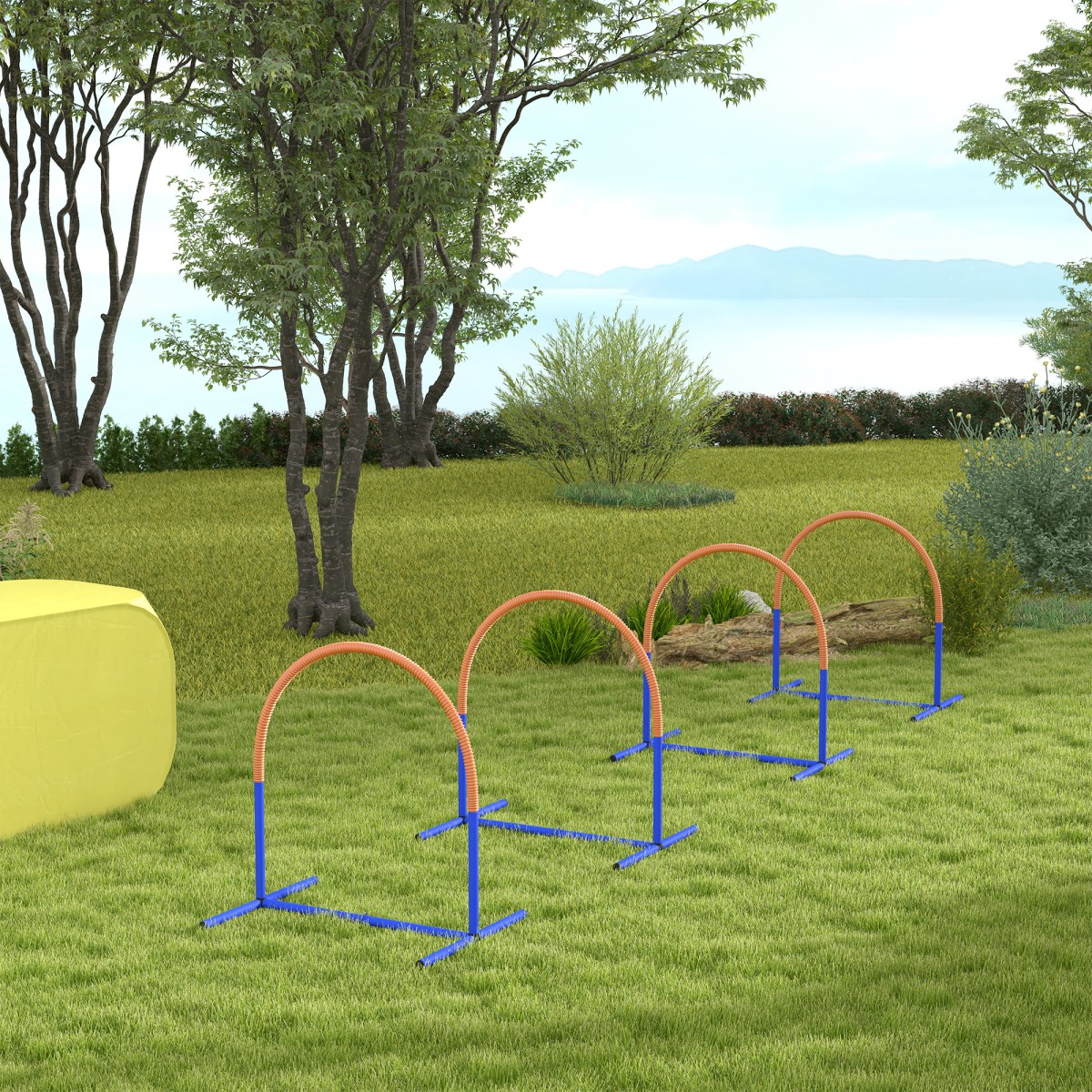 Σετ Agility για σκύλους, εκπαίδευση σκύλων, 4 σεντόνια, για αρχάριους, με τσάντα μεταφοράς, μπλε + πορτοκαλί, 88 x 64 x 95 cm