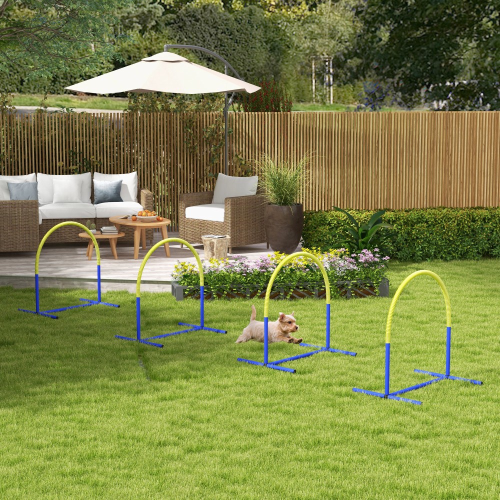 Σετ Agility για σκύλους, εκπαίδευση σκύλων, 4 σεντόνια, για αρχάριους, με τσάντα μεταφοράς, μπλε + κίτρινο, 88 x 64 x 95 cm