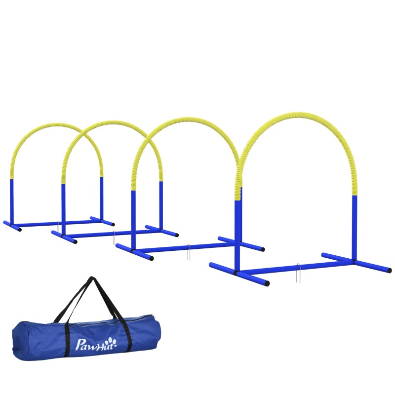 Σετ Agility για σκύλους, εκπαίδευση σκύλων, 4 σεντόνια, για αρχάριους, με τσάντα μεταφοράς, μπλε + κίτρινο, 88 x 64 x 95 cm