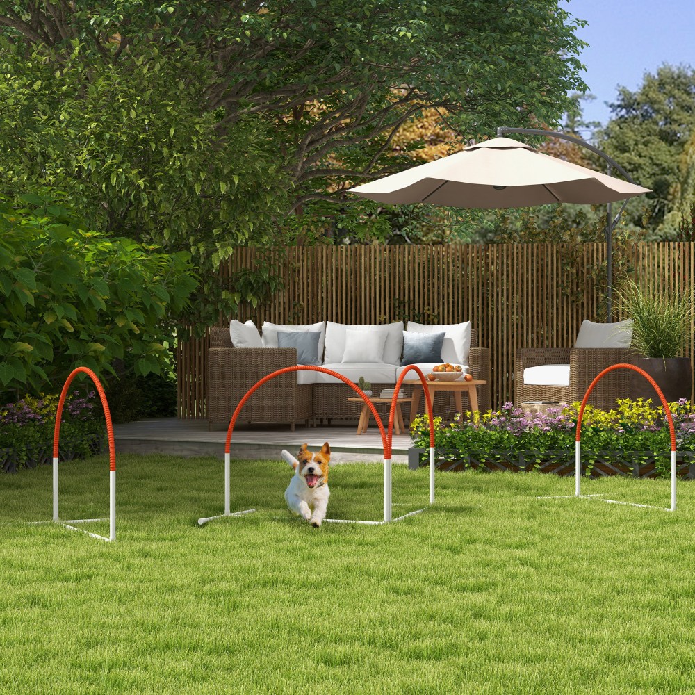 PawHut Σετ Agility για Σκύλους, 4 τεμαχίων, με τσάντα μεταφοράς, Πλαστικό, 89x69x99 cm, Λευκό+Πορτοκαλί