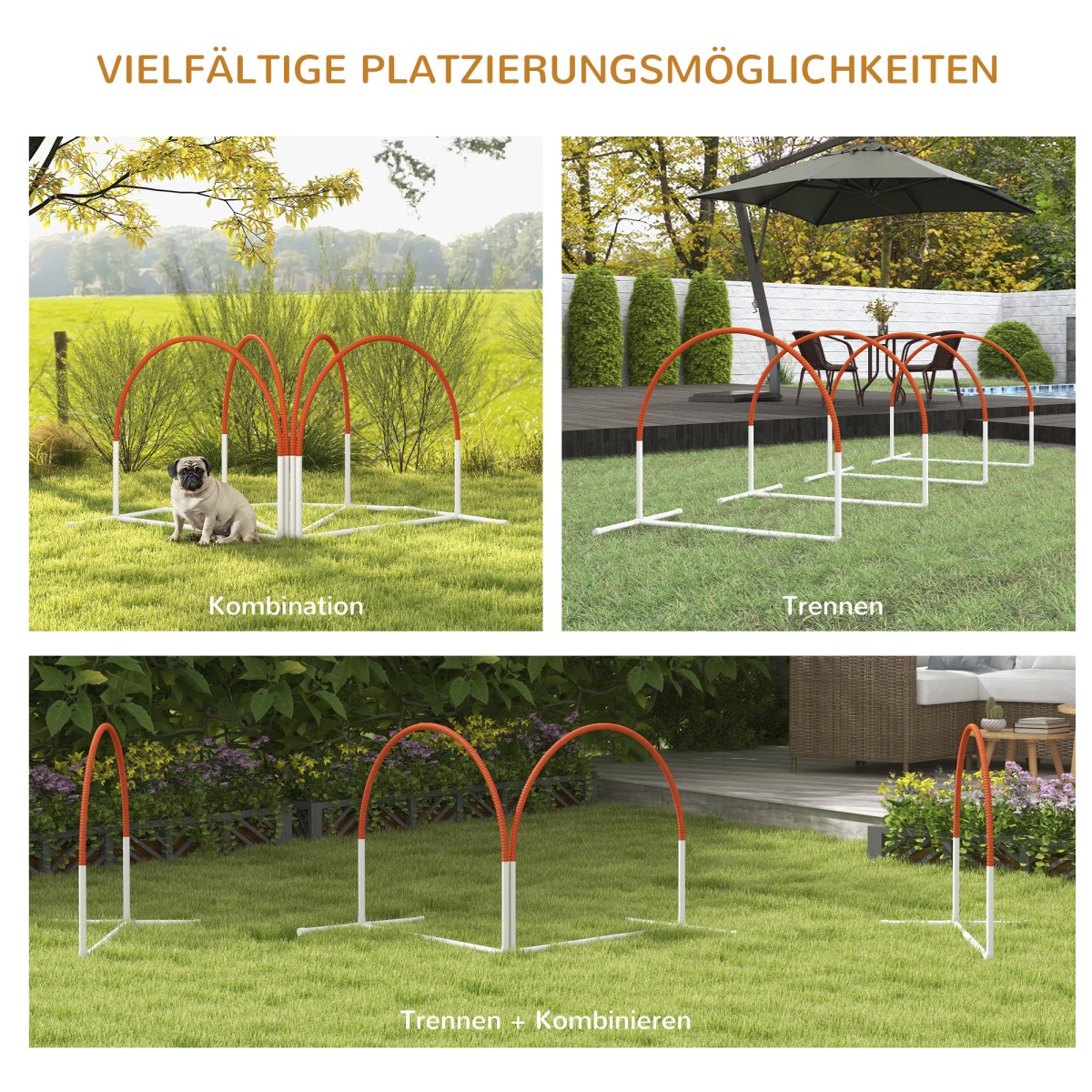 Σετ Agility για σκύλους, 4 τεμάχια, συμπεριλαμβανομένης της τσάντας μεταφοράς, πλαστικό, 89x69x99 cm, λευκό+πορτοκαλί