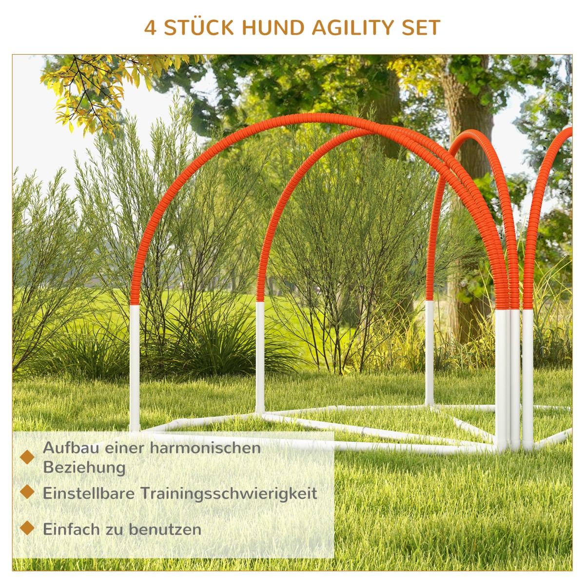 Σετ Agility για σκύλους, 4 τεμάχια, συμπεριλαμβανομένης της τσάντας μεταφοράς, πλαστικό, 89x69x99 cm, λευκό+πορτοκαλί