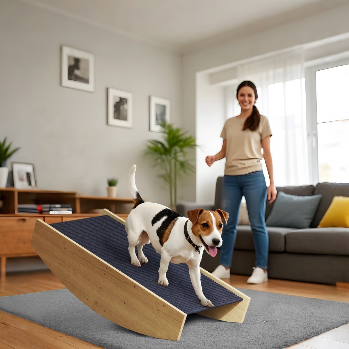 Κούνια σκύλου Agility, 2 σε 1 κουνιστή και σκάλες, αντιολισθητική, ξύλο ελάτης, 80 x 39,5 cm