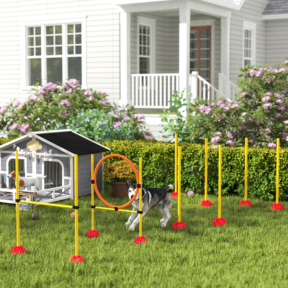 Agility Set Dogs 3 τεμαχίων γεμιζόμενος εξοπλισμός ευκινησίας για εμπόδια εκπαίδευσης σκύλων με κοντάρια σλάλομ